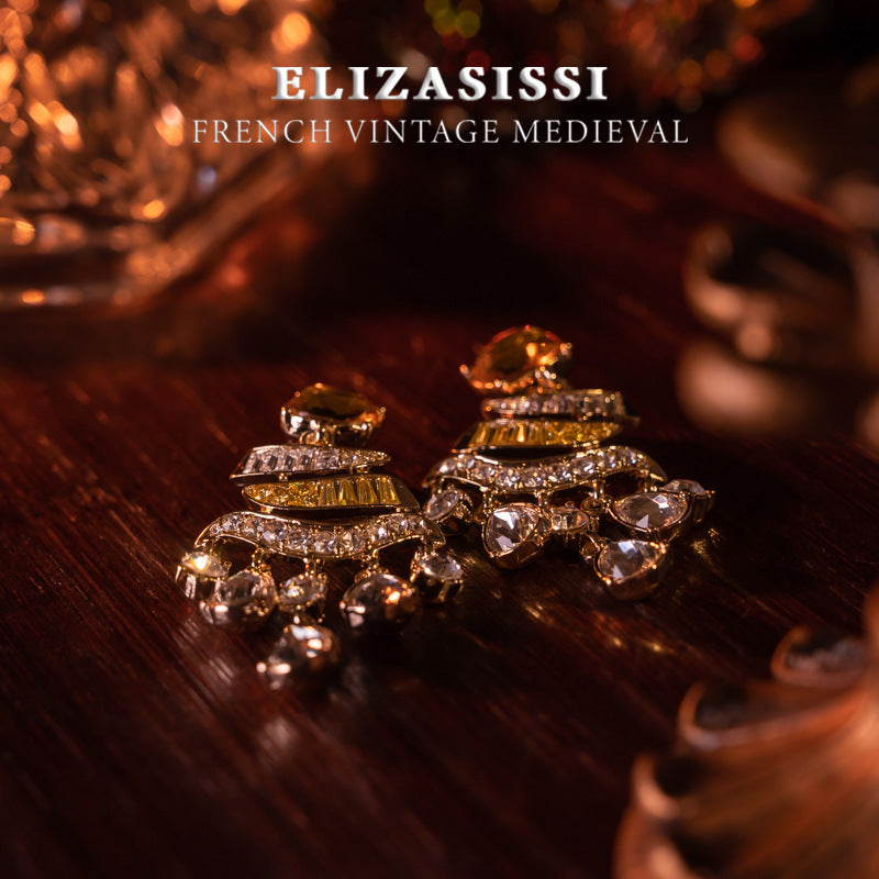 French Vintage Colored Gem Retro Baroque Stud Earrings