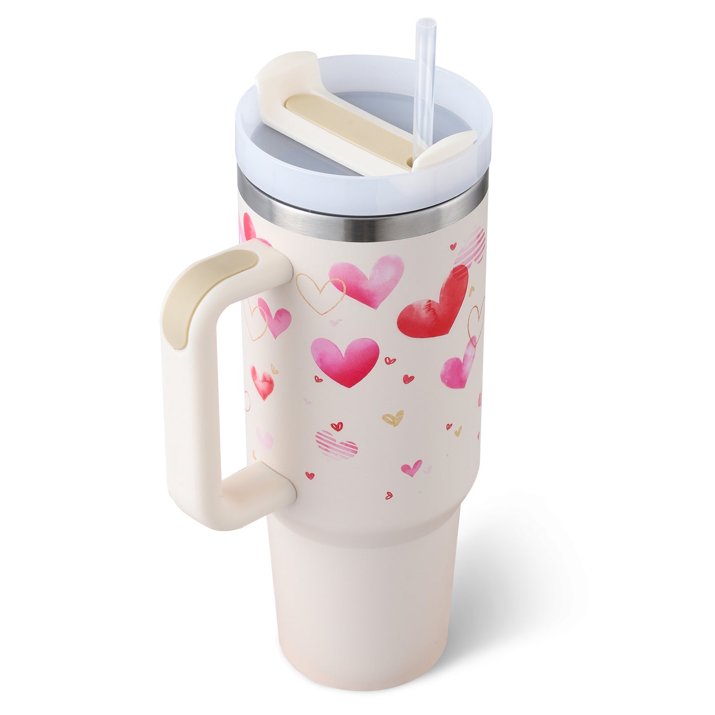 40 Oz Tumbler With Handle Straw Insulated, Stainless Steel Spill Proof Vacuum Coffee Cup Tumbler With Lid Tapered Mug Gifts For Valentine Suitable For Car Gym Office Travel