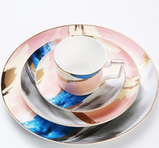 Beautiful Watercolor Dessert Plates, Gorgeous Stunning Dinnerware, Real Gold plated edge