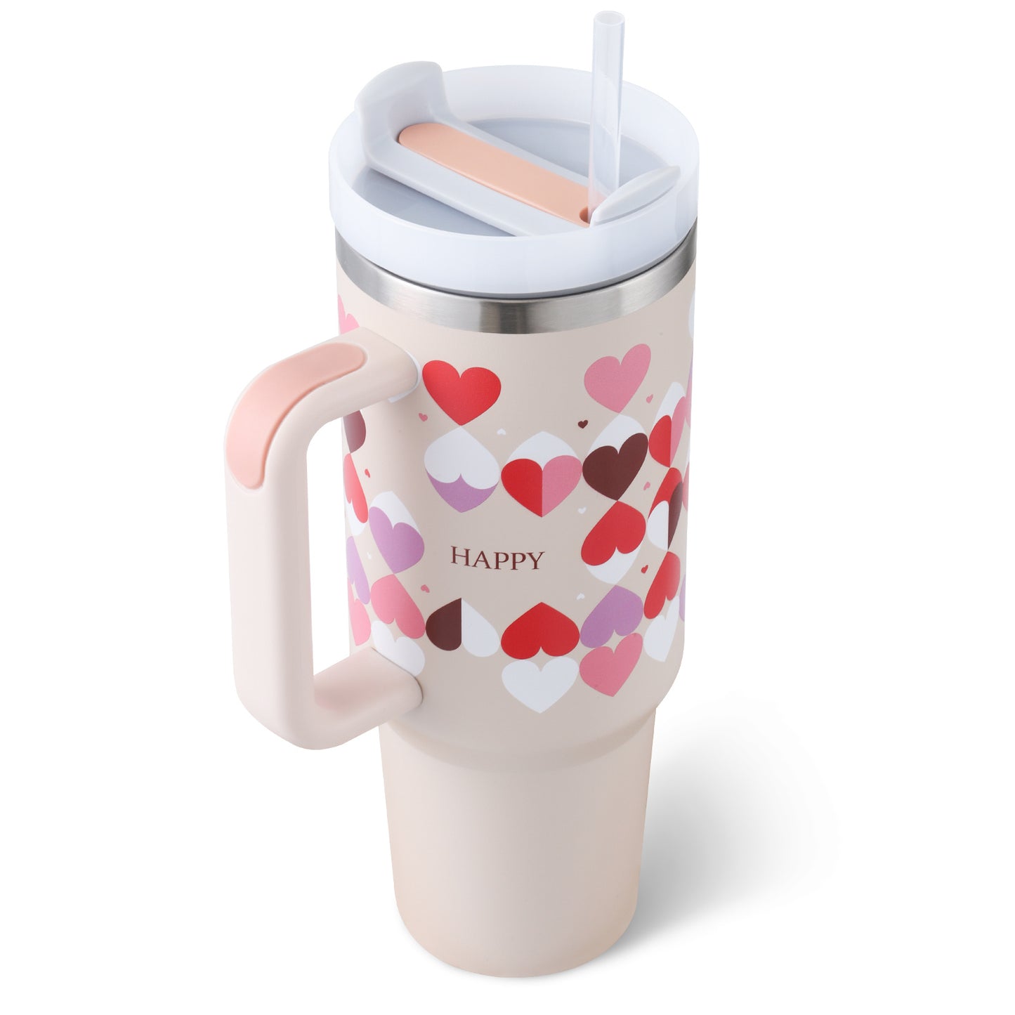40 Oz Tumbler With Handle Straw Insulated, Stainless Steel Spill Proof Vacuum Coffee Cup Tumbler With Lid Tapered Mug Gifts For Valentine Suitable For Car Gym Office Travel