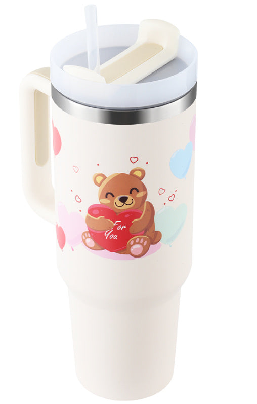 40 Oz Tumbler With Handle Straw Insulated, Stainless Steel Spill Proof Vacuum Coffee Cup Tumbler With Lid Tapered Mug Gifts For Valentine Suitable For Car Gym Office Travel