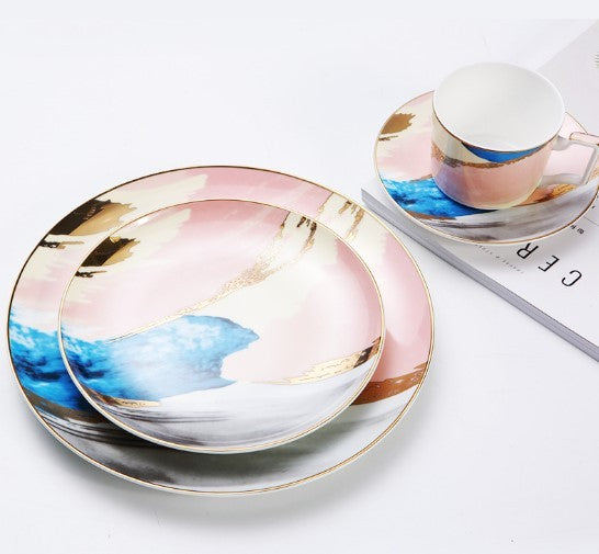 Beautiful Watercolor Dessert Plates, Gorgeous Stunning Dinnerware, Real Gold plated edge