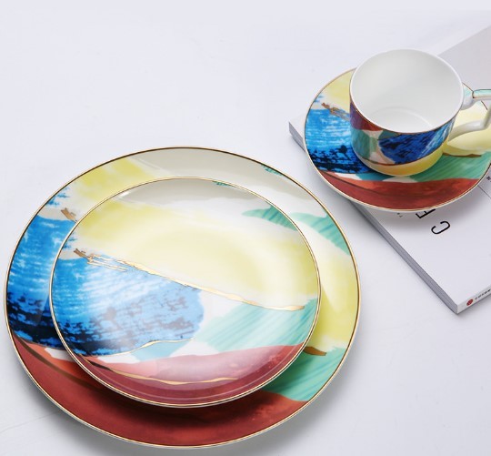 Beautiful Watercolor Dessert Plates, Gorgeous Stunning Dinnerware, Real Gold plated edge