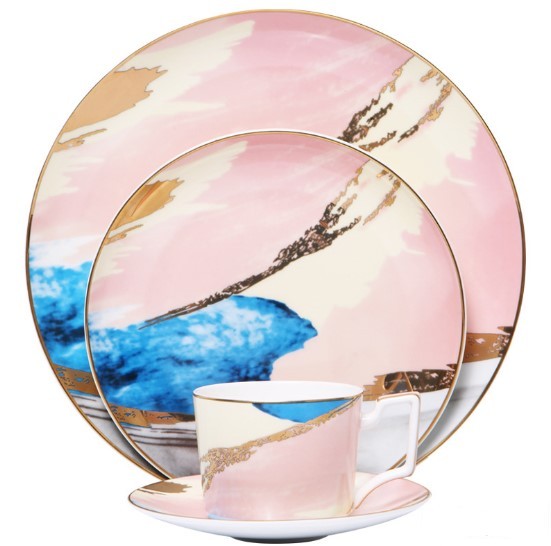 Beautiful Watercolor Dessert Plates, Gorgeous Stunning Dinnerware, Real Gold plated edge