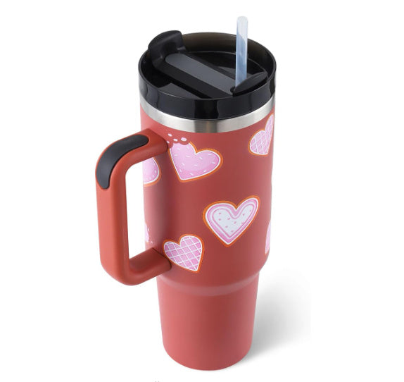 40 Oz Tumbler With Handle Straw Insulated, Stainless Steel Spill Proof Vacuum Coffee Cup Tumbler With Lid Tapered Mug Gifts For Valentine Suitable For Car Gym Office Travel
