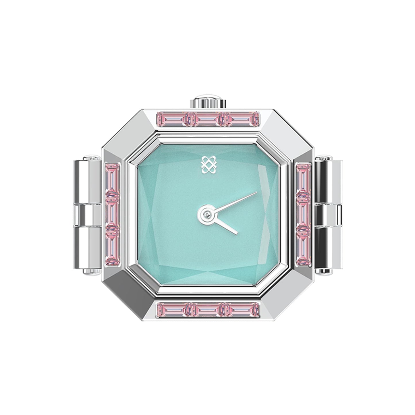 PASCAL Women's Diamond Watch Ring with Two-Hand Analog Display and Stainless Steel Expansion Band (Silver/Blue)
