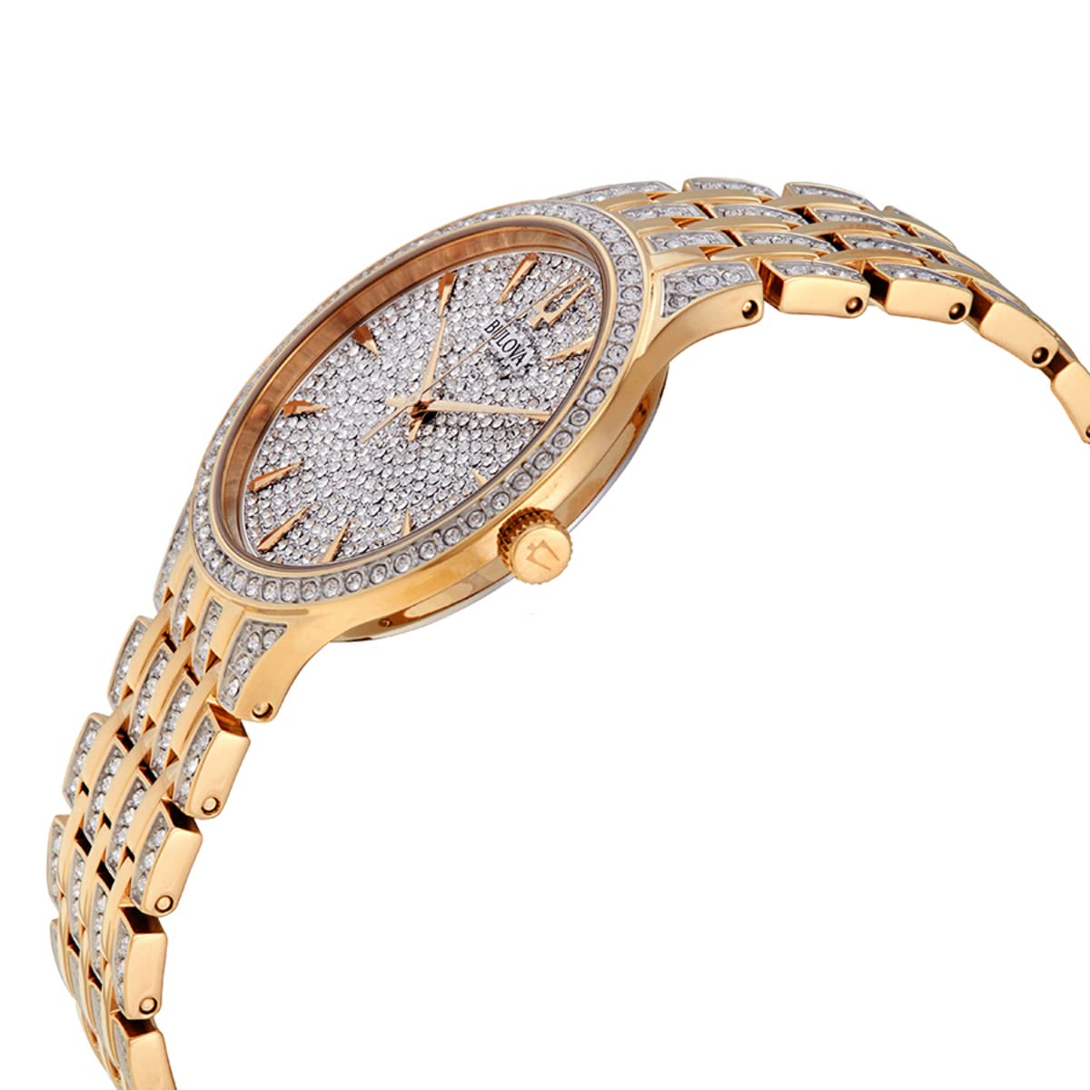 Bulova Ladies' Crystal Phantom Gold Tone Stainless Steel 2-Hand Quartz Watch, 440 Crystals and Pave Dial Style: 98L263