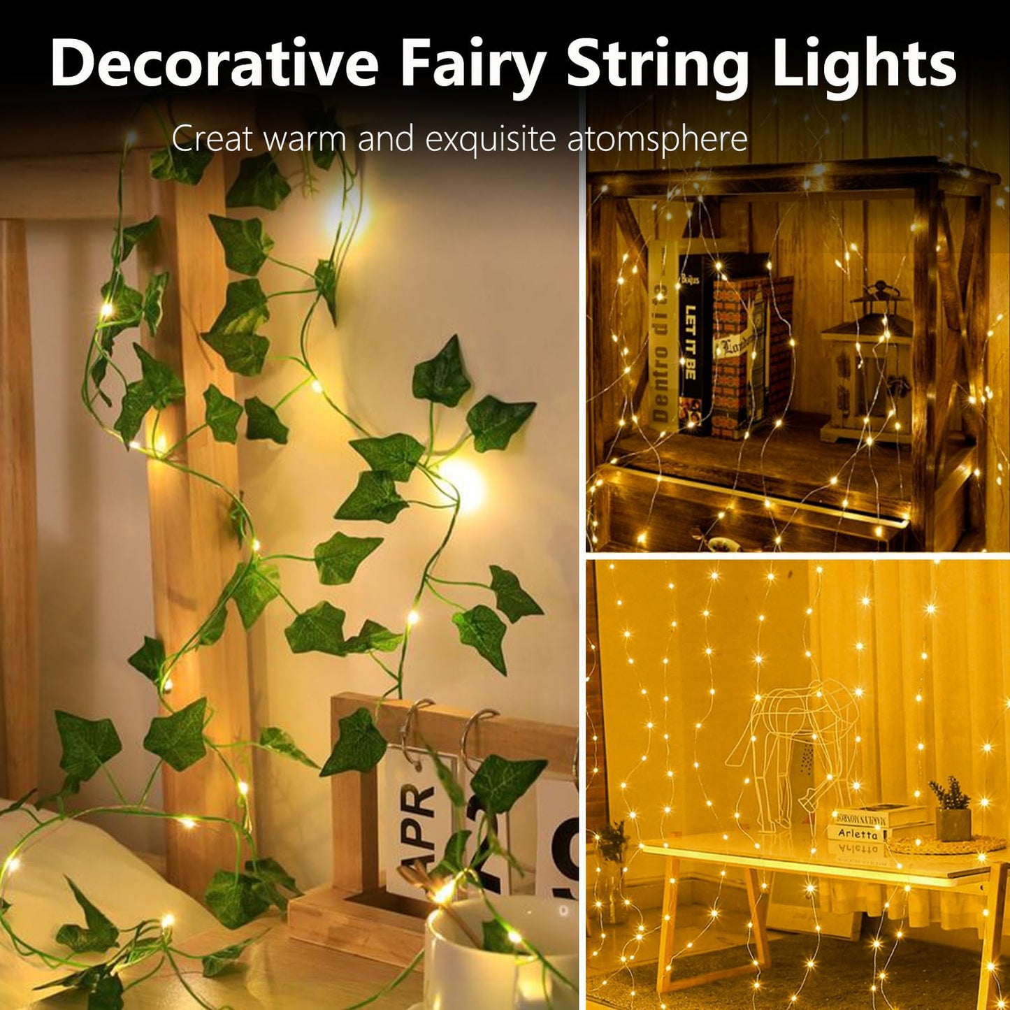 4-Pack Fairy Lights Battery Operated with Timer, Waterproof 16FT 50 LED String Lights Outdoor Indoor, Cuttable Twinkle Lights for Christmas Home Bedroom Wedding DIY Centerpiece Birthday (Warm White)
