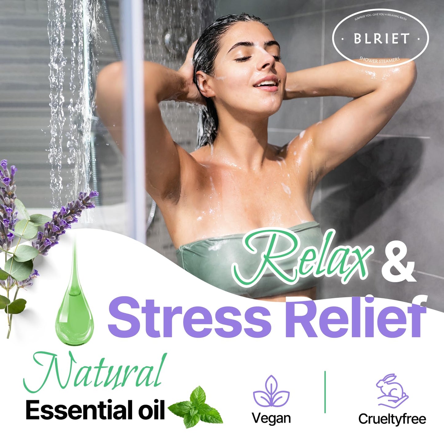 Shower Steamers Aromatherapy BLRIET 8 Pack Gifts for Women, Men, Mom, Teen Lavender Natural Essential Oil Home Spa Self Care Relaxation Stress Relief Shower Bombs Birthday Gifts Stocking Stuffers