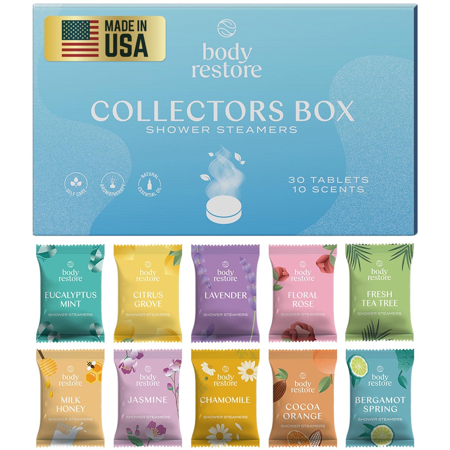 Body Restore Shower Steamers Aromatherapy 30 Pack - Christmas Gifts For Women, Stocking Stuffers, Birthday Gifts For Mom, White Elephant Gift, Travel Essentials, Self Care - Collector's Box