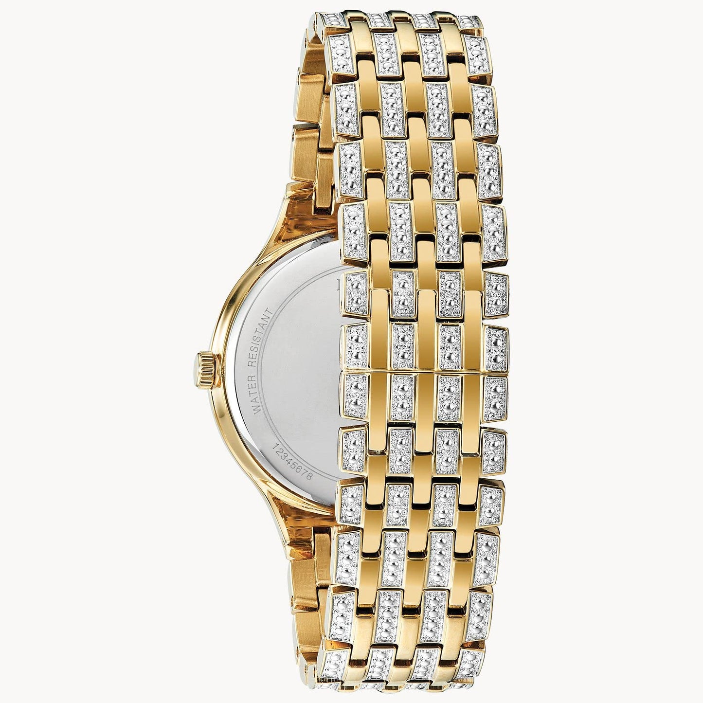 Bulova Ladies' Crystal Phantom Gold Tone Stainless Steel 2-Hand Quartz Watch, 440 Crystals and Pave Dial Style: 98L263