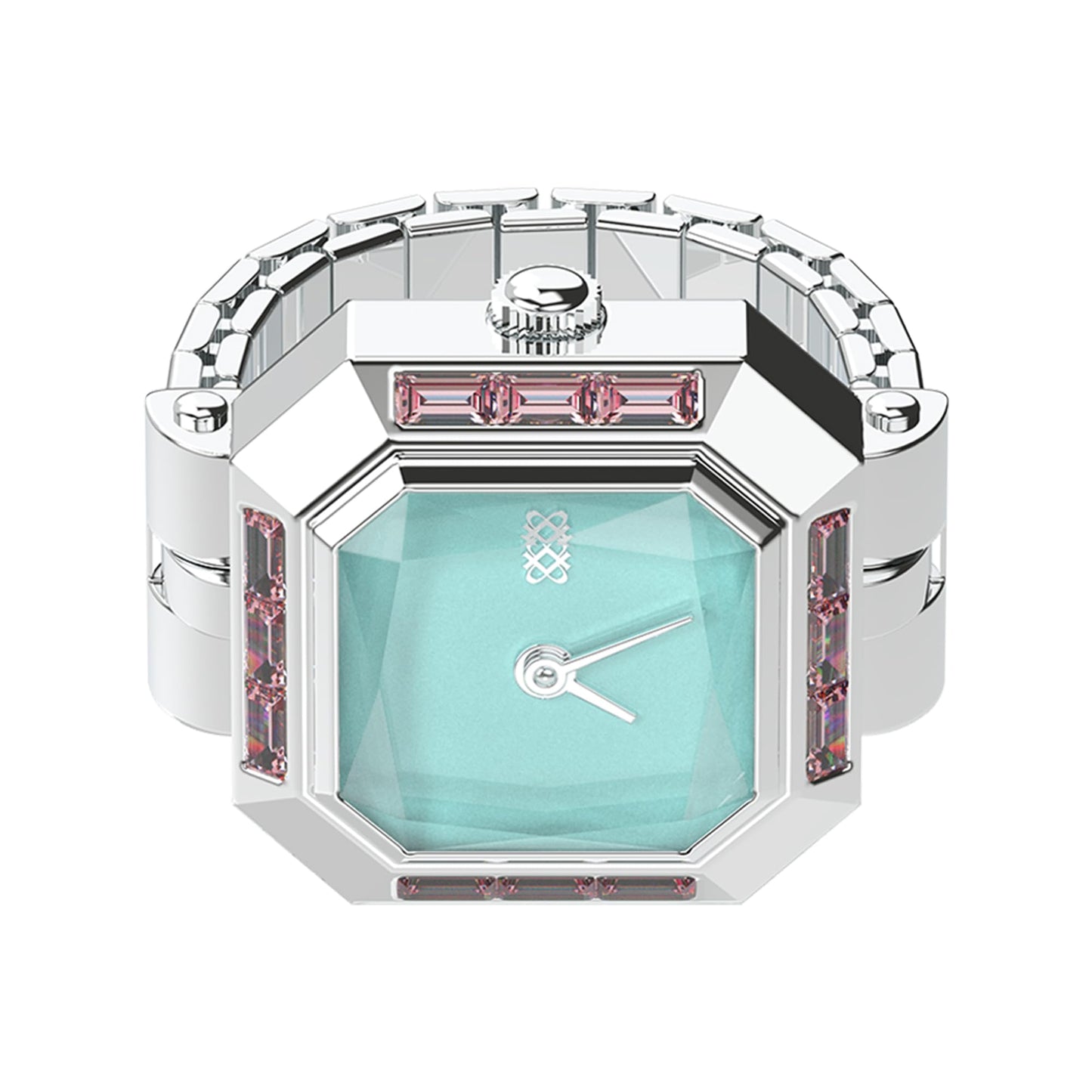 PASCAL Women's Diamond Watch Ring with Two-Hand Analog Display and Stainless Steel Expansion Band (Silver/Blue)