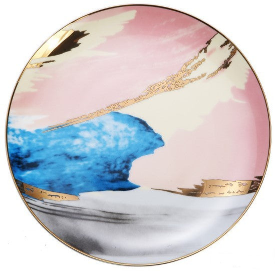 Beautiful Watercolor Dessert Plates, Gorgeous Stunning Dinnerware, Real Gold plated edge