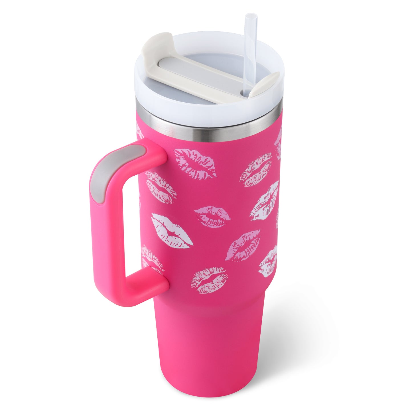 40 Oz Tumbler With Handle Straw Insulated, Stainless Steel Spill Proof Vacuum Coffee Cup Tumbler With Lid Tapered Mug Gifts For Valentine Suitable For Car Gym Office Travel