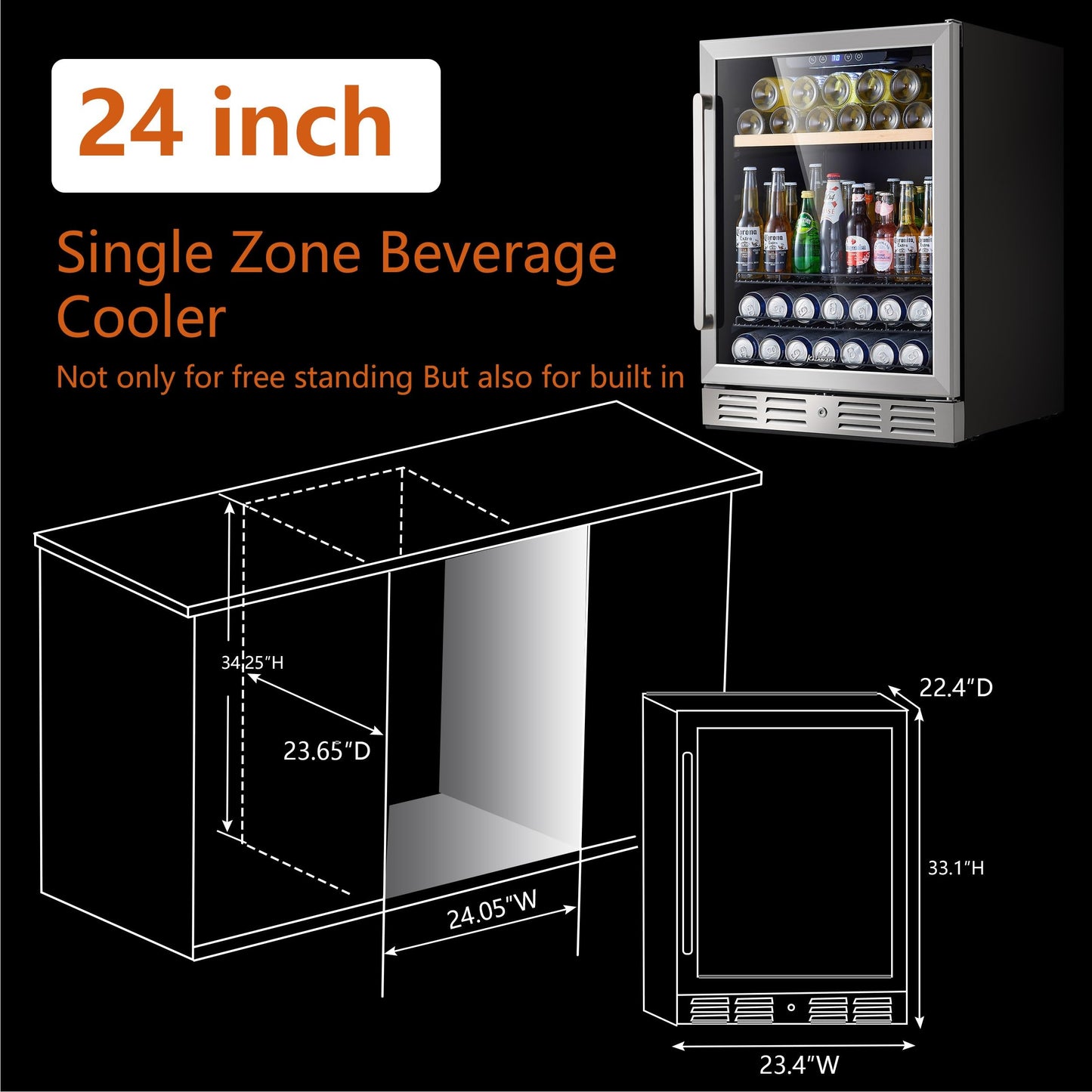 Kalamera Mini Fridge 24?ǥ Beverage and Wine Cooler Built-in or Freestanding - 118 Cans & 16 Bottles Capacity Wine Refrigerator Cooler