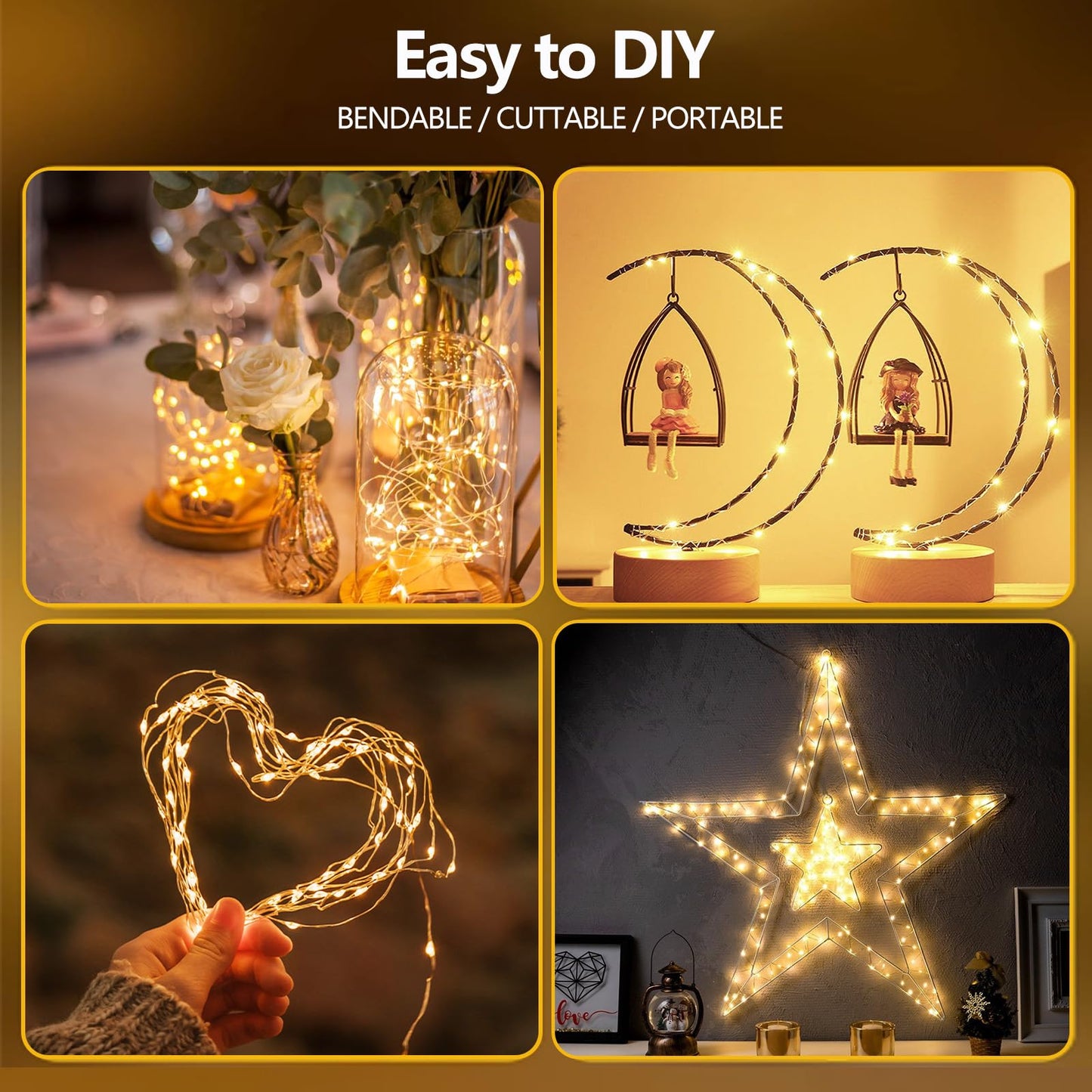 4-Pack Fairy Lights Battery Operated with Timer, Waterproof 16FT 50 LED String Lights Outdoor Indoor, Cuttable Twinkle Lights for Christmas Home Bedroom Wedding DIY Centerpiece Birthday (Warm White)