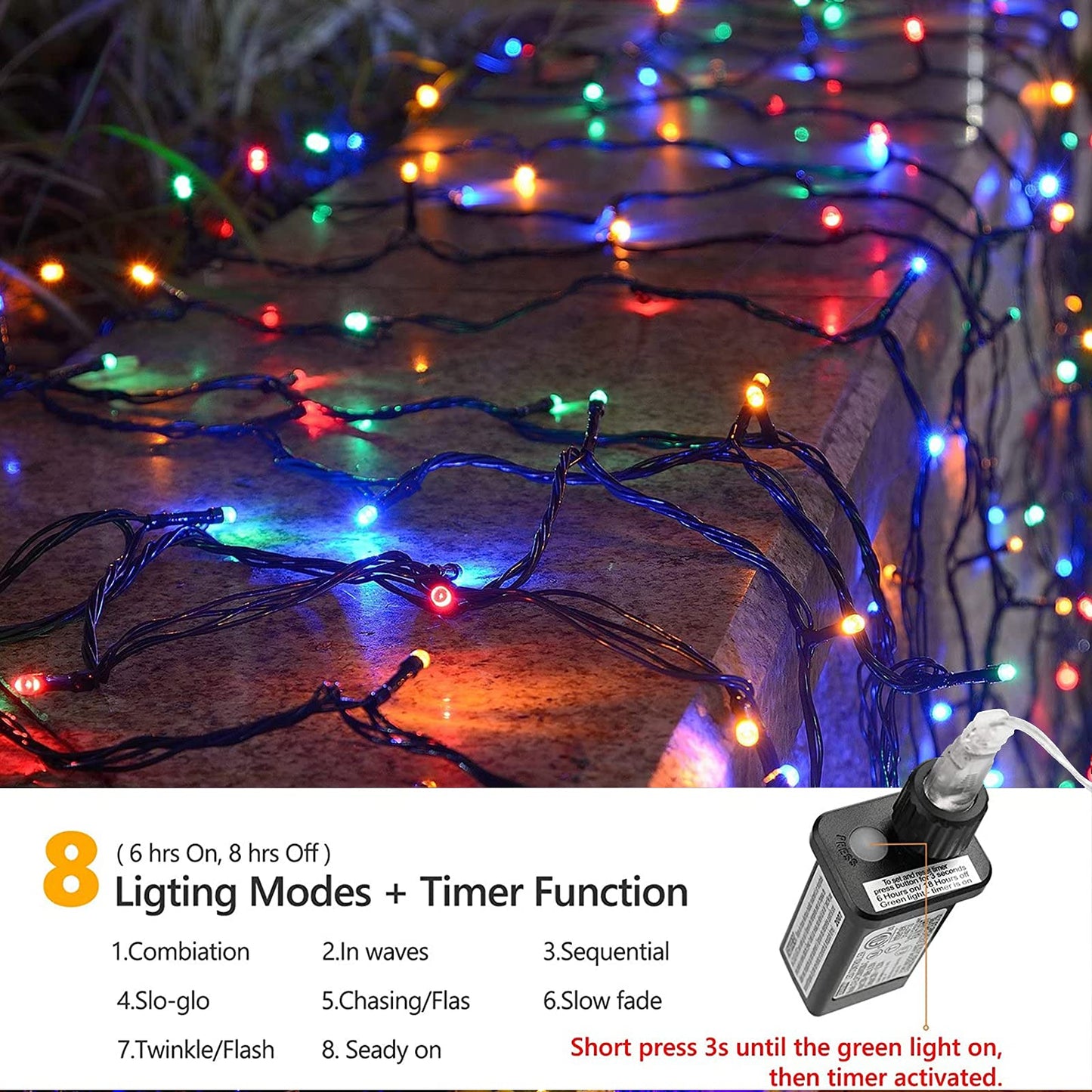 114ft Christmas String Lights Outdoor, 300 LED Christmas Lights Connectable with Timer, 8 Modes Multicolor Christmas Tree Lights Fairy Twinkle Lights for Indoor Outdoor Xmas Decorations