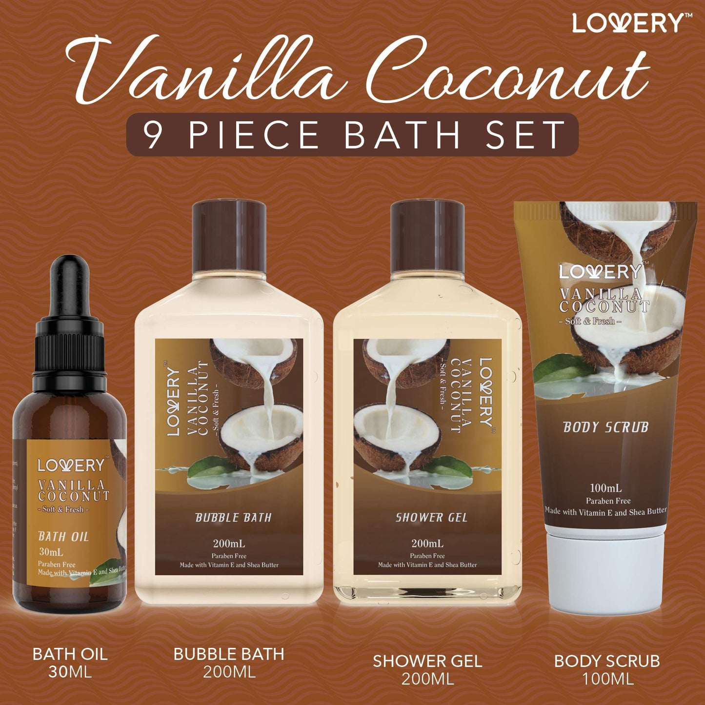 Bath and Body Gift Basket For Women and Men ?Çô 9 Piece Set of Vanilla Coconut Home Spa Set, Includes Fragrant Lotions, Extra Large Bath Bombs, Coconut Oil, Luxurious Bath Towel & More