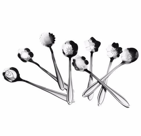 Amazing Gifts, Teaspoons Rose Shaped Flower Stainless Steel Kitchen Tableware Handle Cutlery Mini Dessert Tea Dining Spoon For Snacks