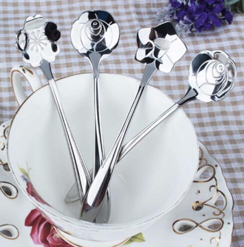 Amazing Gifts, Teaspoons Rose Shaped Flower Stainless Steel Kitchen Tableware Handle Cutlery Mini Dessert Tea Dining Spoon For Snacks