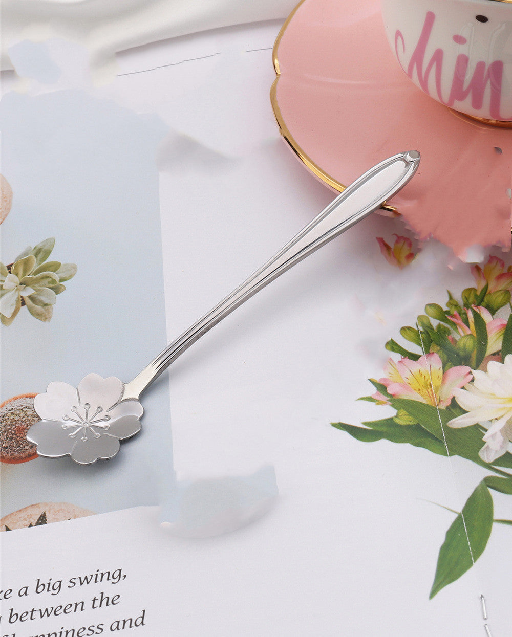 Amazing Gifts, Teaspoons Rose Shaped Flower Stainless Steel Kitchen Tableware Handle Cutlery Mini Dessert Tea Dining Spoon For Snacks