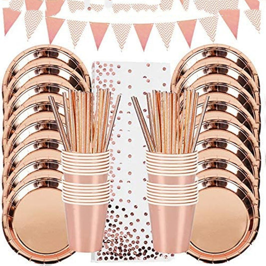 Stunning Rose Gold Polka Dot Stamping Disposable Tableware Birthday Party Holiday Wedding Party Layout Supplies Combo Package