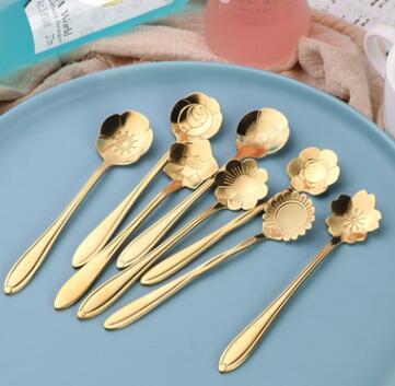 Amazing Gifts, Teaspoons Rose Shaped Flower Stainless Steel Kitchen Tableware Handle Cutlery Mini Dessert Tea Dining Spoon For Snacks