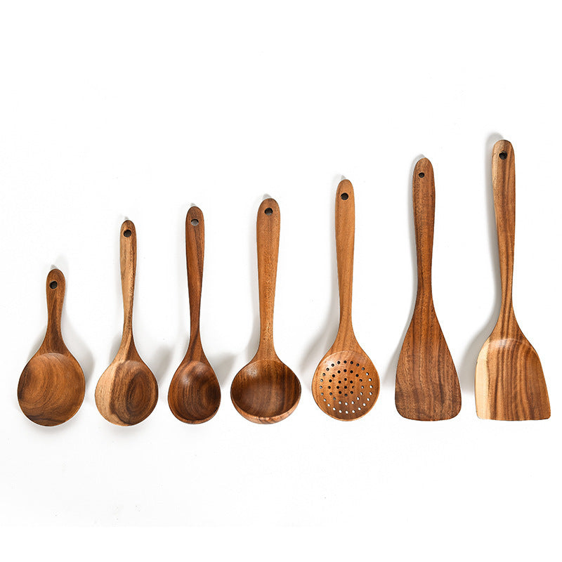 Elegant Cookware, Teak Natural Wood Tableware Spoon Ladle Turner Rice Colander Soup Skimmer Cooking Tool Sets Spoon Scoop Kitchen Tools Gadgets