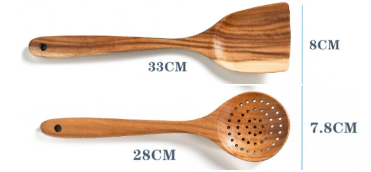 Elegant Cookware, Teak Natural Wood Tableware Spoon Ladle Turner Rice Colander Soup Skimmer Cooking Tool Sets Spoon Scoop Kitchen Tools Gadgets