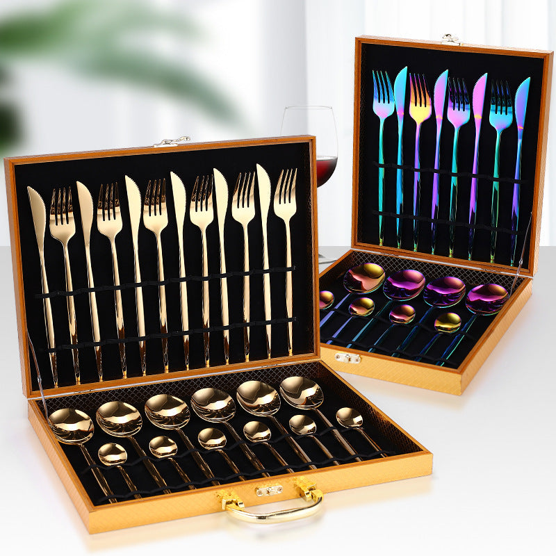 24pcs Luxury Cutlery Set, Dazzling Cutlery Set - Gold, Silver, Rise Gold, Multi-Color