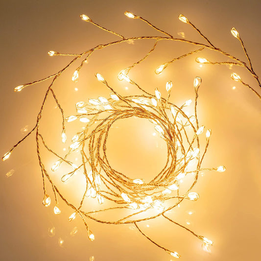 Minetom Fairy Lights Plug in, 10Feet 200 Led Cluster Lights Waterproof Firecracker Starry String Lights for Ceiling Bedroom Wreath Window Wedding Christmas Tree Decoration, Warm White (No Remote)