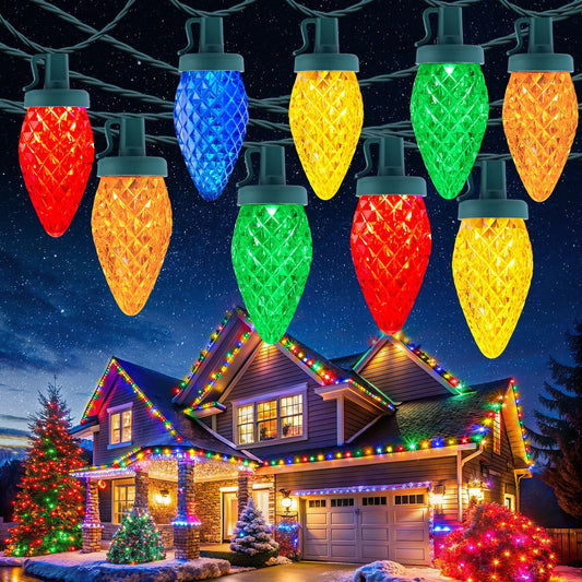 C9 Christmas Lights Outdoor, 114 Feet 150 LED C9 String Lights with Timer & 8 Light Modes, Waterproof Commercial Grade Connectable Christmas Tree Lights for Indoor Outside Roofline Patio, Multicolor