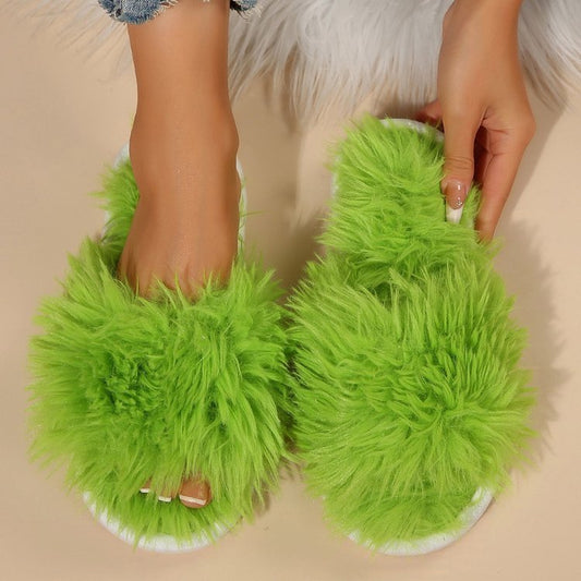 Fluffy Slippers Female Winter Wear Cozy Women's Slippers