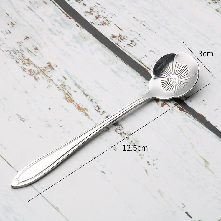 Amazing Gifts, Teaspoons Rose Shaped Flower Stainless Steel Kitchen Tableware Handle Cutlery Mini Dessert Tea Dining Spoon For Snacks