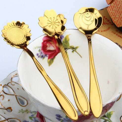 Amazing Gifts, Teaspoons Rose Shaped Flower Stainless Steel Kitchen Tableware Handle Cutlery Mini Dessert Tea Dining Spoon For Snacks