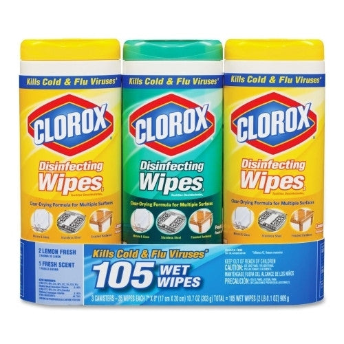 Clorox Company Disinfecting Wipes, 35 Wipes/Tub, 3 Tubs/PK, White