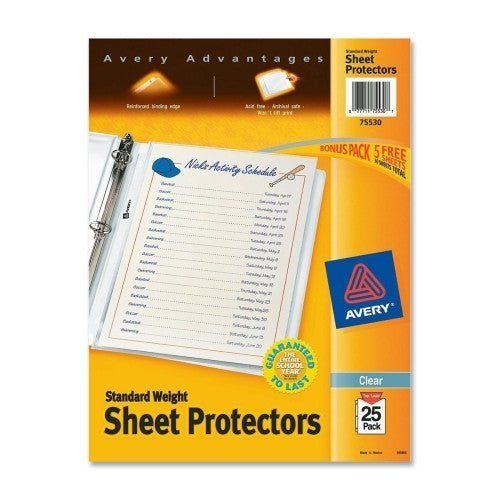 Avery Consumer Products Sheet Protector,Standard-Weight,8-1/2"x11",25/PK,Clear