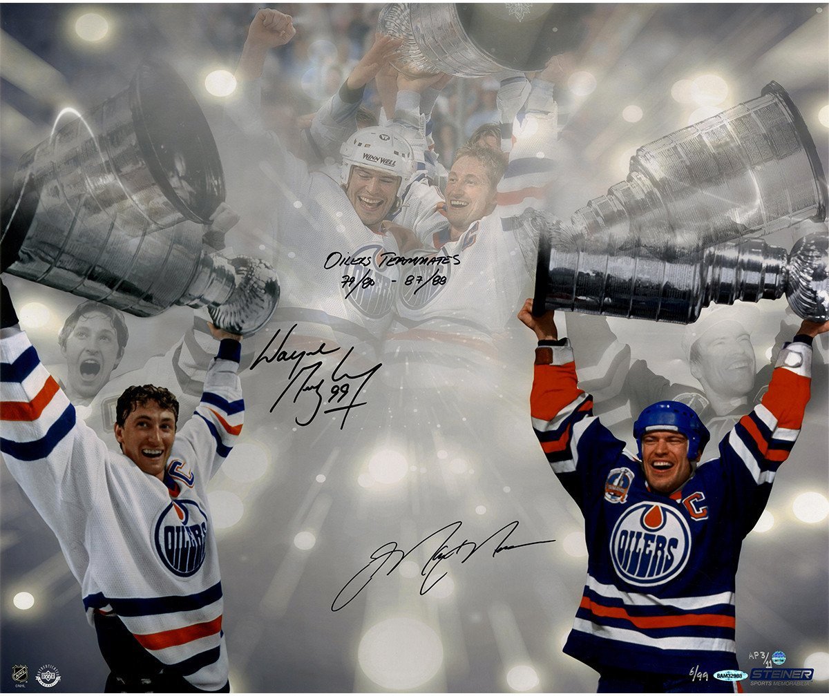 Wayne Gretzky Mark Messier Dual Signed Stanley Cup 16x24 Photo w/ Oilers Teammates 79/80 to 87/88 Insc AP LE/11 UDA LE/99